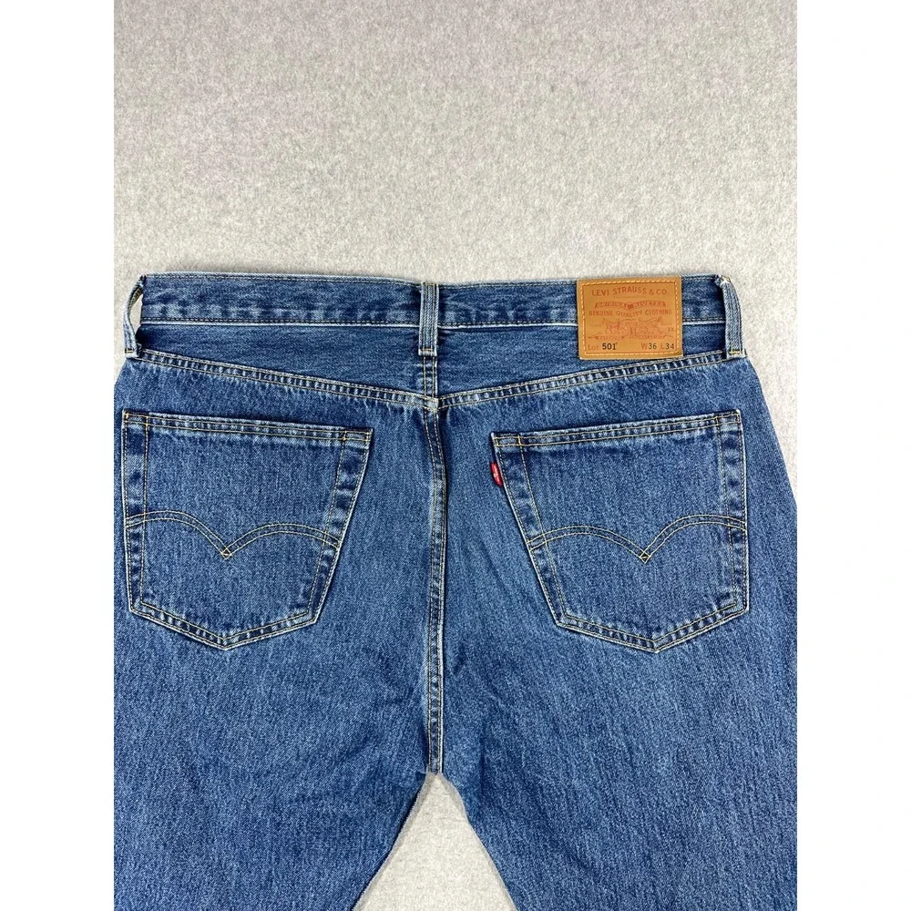 Levis Premium 501 Button Fly Jeans Mens 36x34 Blue Big E Original Straight Leg